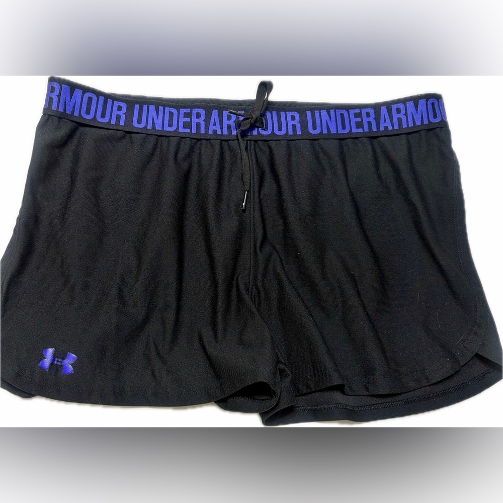 Under Armour Black Shorts with signature Purple “UNDER ARMOUR” waistband